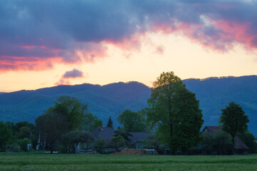 Evening view of Bodorova village, Slovakia.