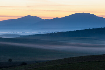 Morning mist at Ondrasova village, Slovakia.