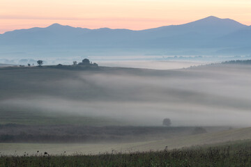 Morning mist at Ondrasova village, Slovakia.