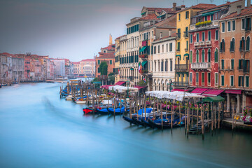 Grand Canal at peaceful dramatic dawn and gondolas, Venice, Italy