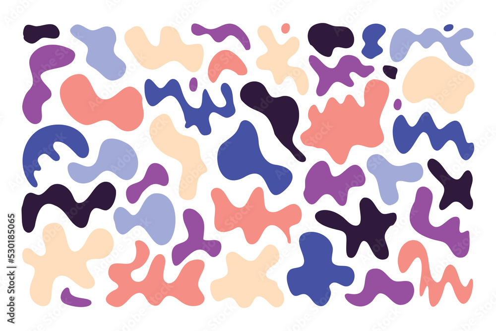 Aufkleber set random shapes irregular form. colorful blobs, liquid, colored organic blot smooth form.
