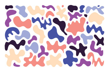 Set random shapes irregular form. Colorful blobs, liquid, colored organic blot smooth form. 