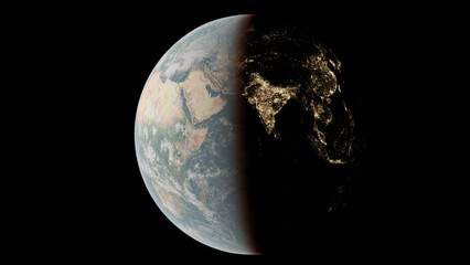 View on the Earth from space, have of the Earth by night, and have by day, , city lights seen from orbit