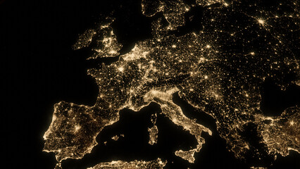 View on the Earth from space, view on the Europe, city lights seen from orbit