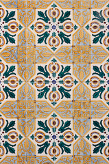 vertical golden classic mosaic of tiles with leaves and ornamental details