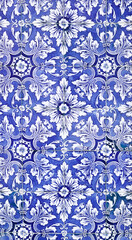 Ornamental classic tile mosaic flower inspired in blue and white colours with details 
