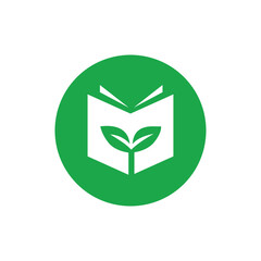 Leaf book logo template, eco book icon, abstract organic book logo design