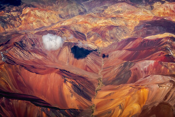 Andes cordillera and Atacama aerial view, dramatic volcanic landscape