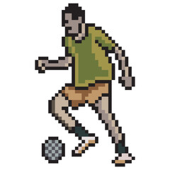 Fototapeta premium Soccer player kicking ball with pixel art. Vector illustration