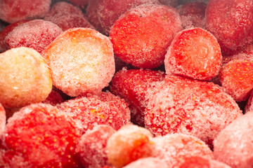 frozen strawberries in gray bowl