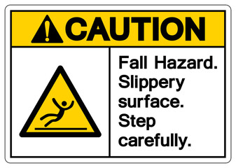 Caution Fall Hazard Slippery Surface. Step Carefully Symbol Sign, Vector Illustration, Isolate On White Background Label .EPS10