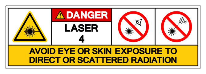 Danger Laser 4 Avoid Eye or Skin Exposure to Direct or Scattered Radiation Symbol Sign, Vector Illustration, Isolate On White Background Label .EPS10