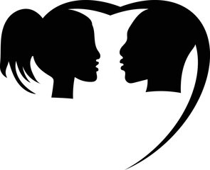 Man and Woman Couple Heads in Heart Silhouette Vector Illustration