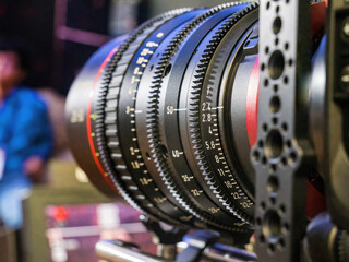 Fototapeta na wymiar Professional Cinema Movie Camera Lens on Set