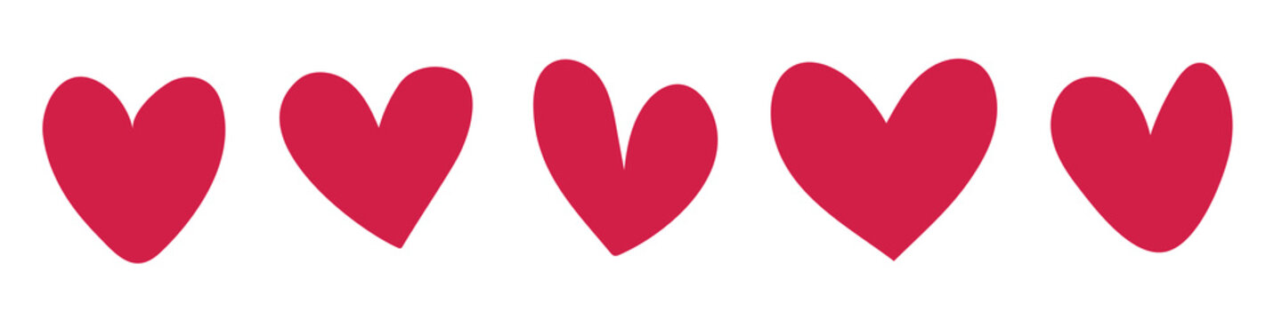 Red heart icons set on white background