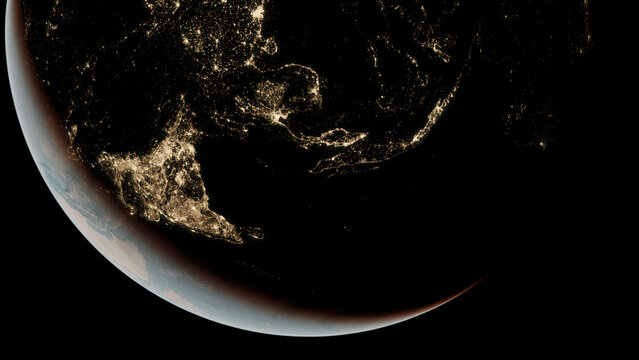 View on the Earth from space, view on the Asia, India, China, Japan, city lights seen from orbit - Powered by Adobe