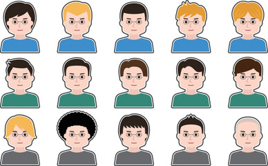 Man with glasses avatar icon set with frame border. Vector illustration isolated on transparent background.