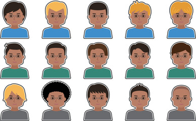 Man with glasses avatar icon set with frame border. Vector illustration isolated on transparent background.