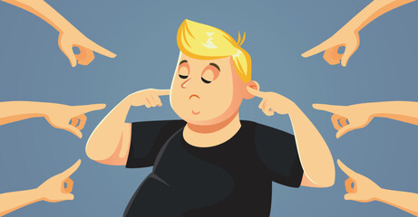 Man Not Listening to Critics from Other People Vector Cartoon Illustration. Overweight person ignoring body shaming comments from critics
