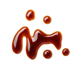 Drops of soy sauce on white background