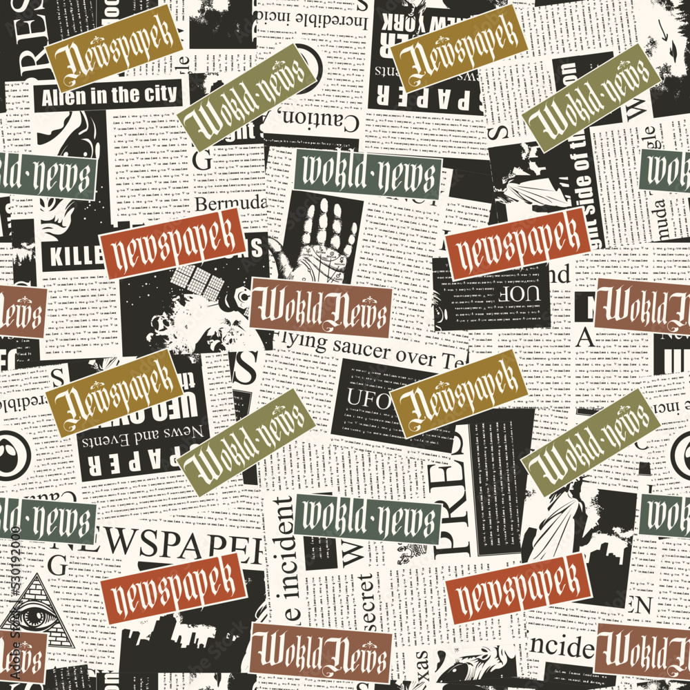 Aufkleber seamless pattern with a collage of newspaper clippings. abstract background with unreadable text, ti