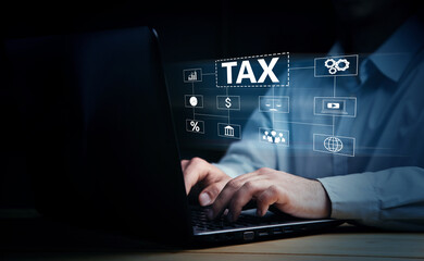 TAX and icons on virtual screen.