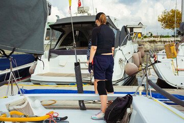 beginner courses for women on a sailing yacht. hobby for women on a speed boat. rest and study of...
