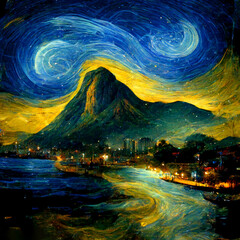 Rio de Janeiro city illustration with digital painting style
