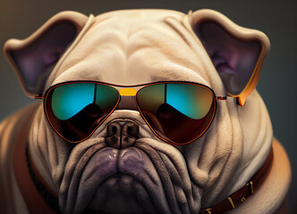 sunglasses stylish bulldog portrait illustration