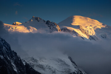 Mont Blanc massif, dramatic landscape in the French Alps, Eastern France