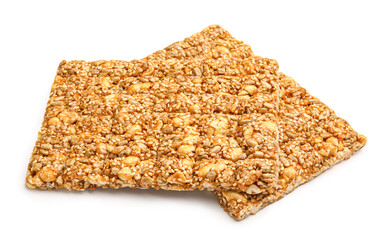 Delicious sesame kozinaki on white background