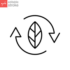 Organic recycle icon. Eco care product symbol. reusable environmental, renewable energy. reuse green waste. bio recyclable label. Editable stroke vector illustration. Design on white background EPS 10