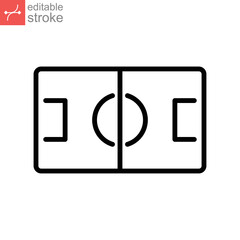 Football, sport icon. Soccer field from above, sport fields look from top. Pictogram symbol, line style for mobile web and app. Editable stroke. Vector illustration. Design on white background. EPS 10