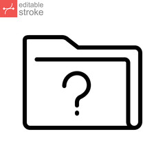 Unverify document folder line icon. FAQ folder with question mark. Unknown folder, interrogation mark symbol of unfamiliar directory. Editable stroke. Vector illustration on white background EPS10