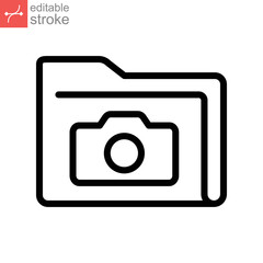 Documents file photo picture line icon. Folder picture for website or mobile app. Camera album gallery. snapshot directory. Editable stroke. Vector illustration. Design on white background. EPS 10