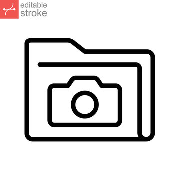 Documents file photo picture line icon. Folder picture for website or mobile app. Camera album gallery. snapshot directory. Editable stroke. Vector illustration. Design on white background. EPS 10