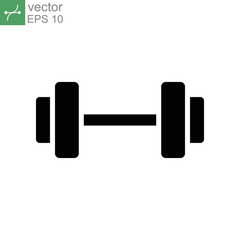 Gym sport, dumbbell icon. Short bar with a weight at each end for exercise or muscle building. Heavy barbell, weight lifting. Glyph or solid vector illustration. Design on white background EPS 10