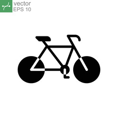 Bicycle, sport bike icon. Mountain Biking, pedal race exercise. Cyclist, sport logo template for many purpose. Glyph pictogram, solid style. Vector illustration. Design on white background. EPS 10