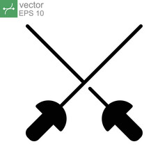 Fencing sword, sport icon. Cross rapiers, swords or fencing duel. athletes fight, action tournament. Sports Equipment. Glyph pictogram. Solid Vector illustration. Design on white background. EPS 10