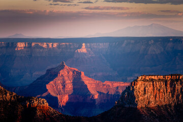 Fototapeta premium Grand Canyon north rim silhouette at golden sunset, Arizona, USA
