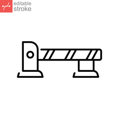 Parking barrier icon. Automatic car gate. Roadblocks. Parking entrance with security barrier gate and parking ticket machine. Editable stroke. Vector illustration. Design on white background. EPS 10
