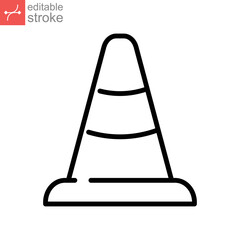 Road traffic cone icon. safety highway, construction guidance. Alert, warning accident information. security marking. line style. editable stroke vector illustration Design on white background EPS 10