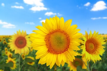 Sunflower fields in blooming, Sunflower oil production.