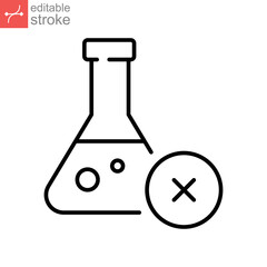 No chemical risk icon. Organic food, no additives, no preservatives. prohibition of chemical additives. Line pictogram style. Editable stroke. Vector illustration. Design on white background. EPS 10