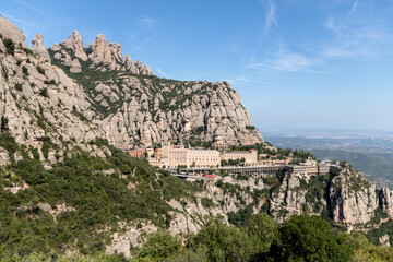 Fototapeta na wymiar far off view of the abbey of montserrat near barcelona, spain