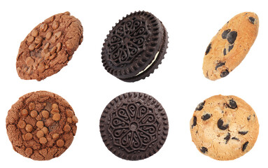 Set with delicious different cookies on white background