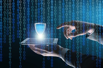 Services and Internet Technology concept. Network security on digital Tablet.
