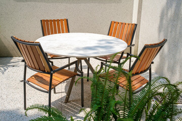 table and chairs in a garden