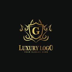 Fototapeta premium Luxury logo template. suitable for hotel logo, market logo, fashion logo, resort logo, boutique, wedding, etc