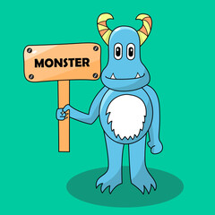 vector cute blue monster holding a writing board